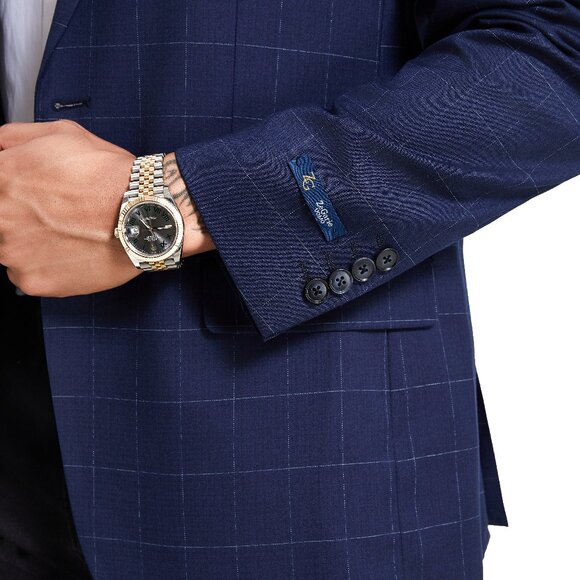 Blue Windowpane Notch Lapel Men's Jacket - Picture 5 of 6